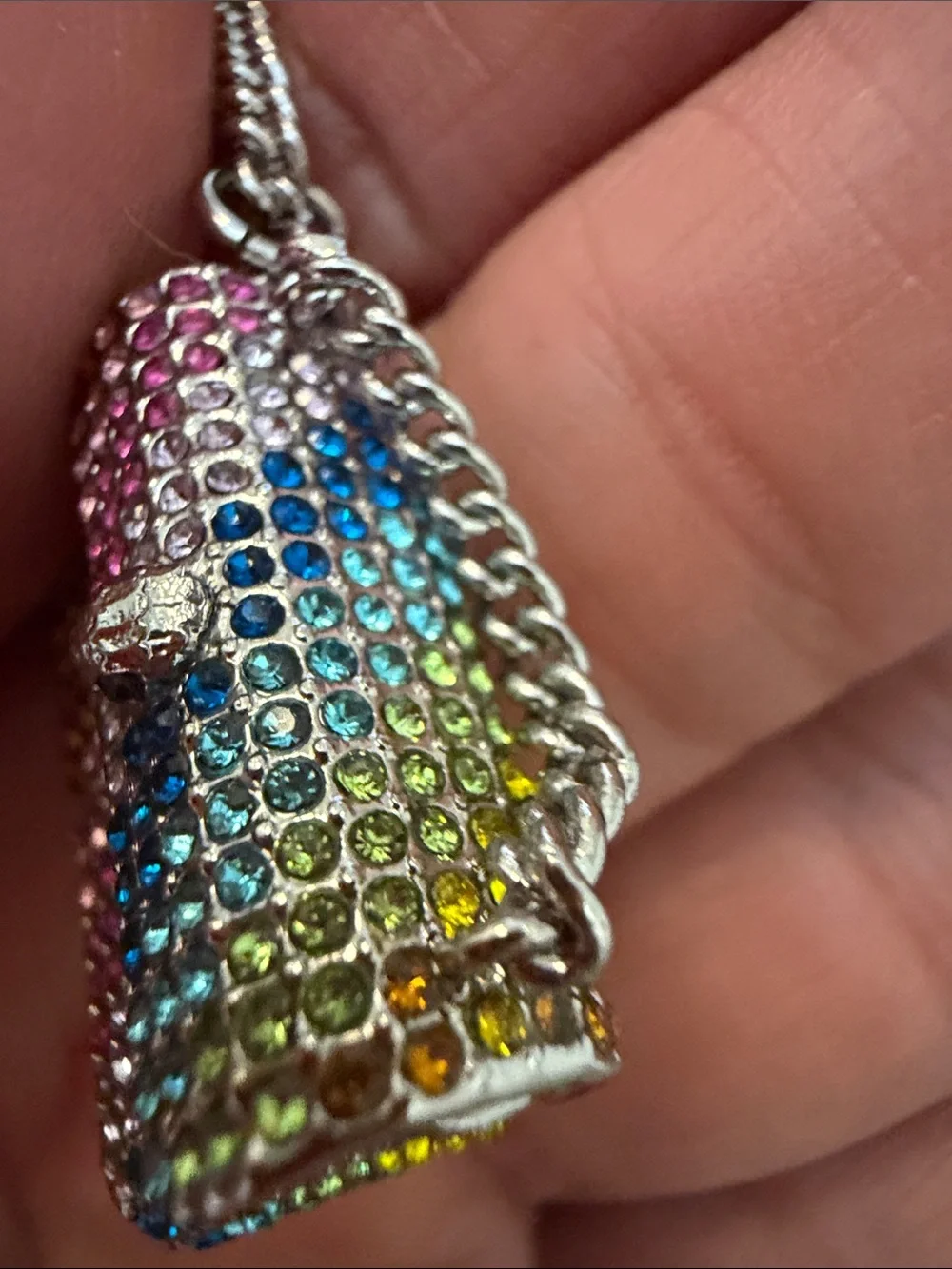 Kurt Geiger London Purse Long Necklace Multicolored Rainbow Crystals NEW 36”